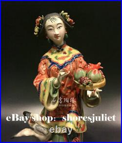 11 Chinese Wucai Porcelain Classical Beauty Women Bird Peach Long Life Figurine
