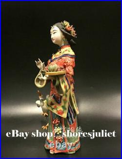 11 Chinese Wucai Porcelain Classical Beauty Women Bird Peach Long Life Figurine