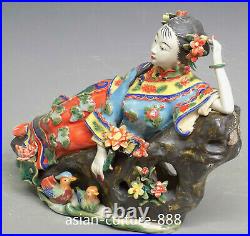11 Chinese Wucai Porcelain Figurine Sleeping Woman Belle Girl Flower Sculpture