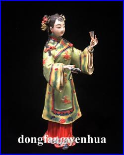 11 Chinese Wucai Porcelain Pottery beauty Belle Lady Women Hold Book Fan Statue