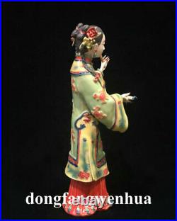 11 Chinese Wucai Porcelain Pottery beauty Belle Lady Women Hold Book Fan Statue