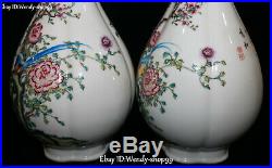 11 Enamel Porcelain Peony Flower Magpie Bird Five Orifice Vase Botter Jar Pair