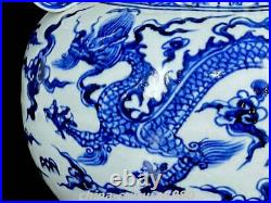 11 Marked Blue White Porcelain Dynasty Lion Dragon 3 Legs Incense Burner Censer