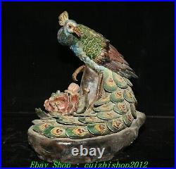 11 Old Chinese Wucai Porcelain Peacock Peafowl Birds Peony Flower Animal Statue
