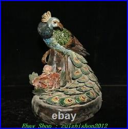 11 Old Chinese Wucai Porcelain Peacock Peafowl Birds Peony Flower Animal Statue