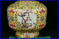 11 Qianlong Marked Yellow Colour Enamel Porcelain Flower Bird Zun Vase Bottle