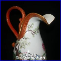 11 Rare Enamel Color Porcelain Peacock Bird Tree Wine Pot Kettle Flask Flagon