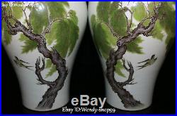 11 Top Enamel Porcelain Words Tree Magpie Swallow Bird Vase Bottle Jar Pair