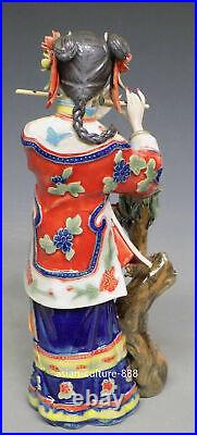 11 Wucai Porcelain Folk Woman Musician Lady Bird Playing Flute Figurine Statue