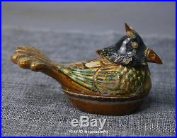 11cm China Old Tang Sancai Porcelain Pottery Handmade Animal birds statue HLCY