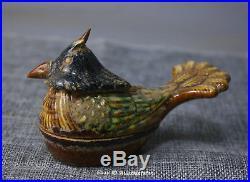 11cm China Old Tang Sancai Porcelain Pottery Handmade Animal birds statue HLCY