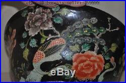11old china chinese wucai Porcelain Peacock bird flower statue Zun bowl pot Cup