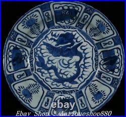 12Daming Wanli Dynasty Blue White Porcelain Monkey Dragon Totem Tray Dish Plate