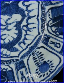 12Daming Wanli Dynasty Blue White Porcelain Monkey Dragon Totem Tray Dish Plate