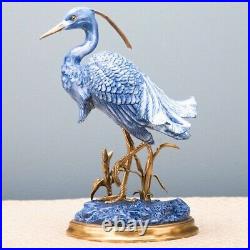 12H Porcelain Blue Heron Bird Figure with Bronze Base Ormolu Statue Figurine