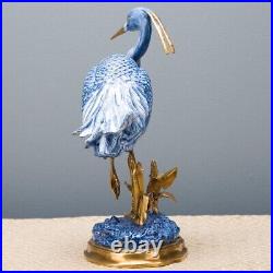 12H Porcelain Blue Heron Bird Figure with Bronze Base Ormolu Statue Figurine