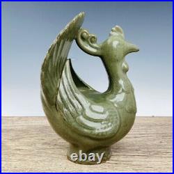 12.2 Antique Song dynasty Porcelain Yue kiln Cyan glaze Phoenix bird Zun statue