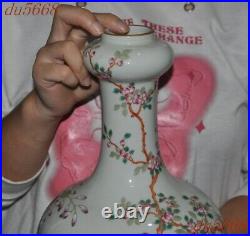 12.4Chinese pastel porcelain Feng Shui flower bird Bottle Pot Vase Jar Statue