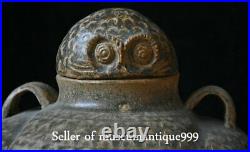 12.4 Old Chinese Yue Kiln Porcelain Dynasty Eagle Owl Bird Pot Jar Crock Statue