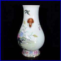 12.8 China wucai porcelain flower bird text Zun Cup Bottle Pot Vase Jar Statue