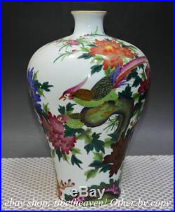12.8 Mark China Pastel Porcelain Hand Drawing Flower Parrot Bird Bottle Vase