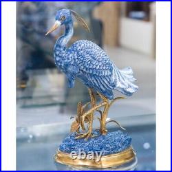 12 Blue & White Porcelain Heron Statue With Bronze Ormolu