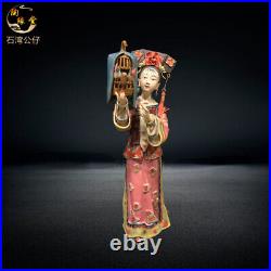 12 China Belle Women Play Bird Statue Wucai Porcelain Pottery Classical Beauty