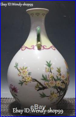 12 China Famille-rose Porcelain Magpie Bird Peony Flower Bottle Vase Jar Statue