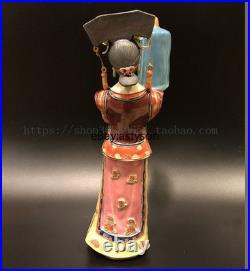 12 China Wucai Porcelain Pottery Classical Beauty Belle Women Play bird Statue