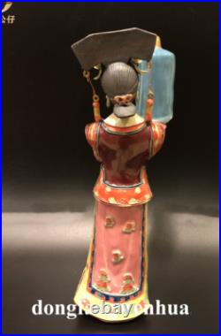 12 China Wucai Porcelain Pottery Classical Beauty Belle Women Play bird Statue