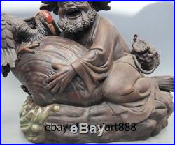 12 Chinese WuCai Porcelain & Pottery crane clam mussel old Man Fisherman Statue