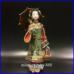 12 Chinese Wucai Porcelain Pottery Classical beauty Belle Women Hold Umbrella S1