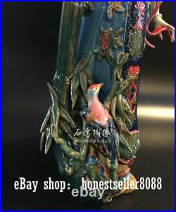 12 Chinese Wucai porcelain Pottery Beauty Belle Women Bird Bamboo Lucky Statue