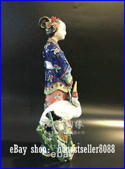 12 Chinese Wucai porcelain Pottery Beauty Belle Women Bird Crane Lucky Statue