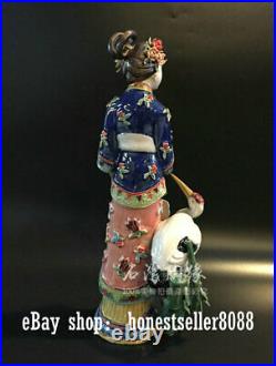 12 Chinese Wucai porcelain Pottery Beauty Belle Women Bird Crane Lucky Statue