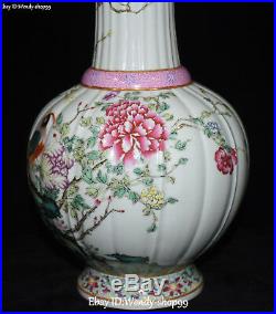 12 Enamel Color Porcelain Magpie Bird Peony Flower Vase Bottle Jardiniere Pot