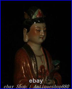 12 Marked Enamel Porcelain Gilt Guanyin Kwan-yin Buddha Deer Bird Statue