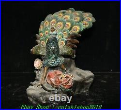 12 Old China Wucai Porcelain Feng Shui Animal peacock peafowl Birds Statue
