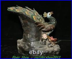 12 Old China Wucai Porcelain Feng Shui Animal peacock peafowl Birds Statue
