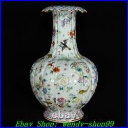 12 Qianlong Marked China Famille Rose Porcelain Peacock Peony Bird Vase Bottle