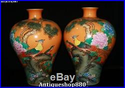 12 Rare Wucai Porcelain Phoenix Phenix Birds Peony Flower Bottle Vase Jar Pair