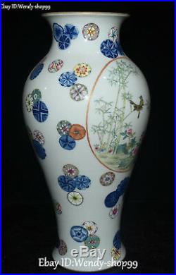 12 Top Enamel Color Porcelain Magpie Bird Bamboo Flower Vase Bottle Flask Pot