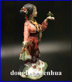 12 Wucai Porcelain Ceramic Pottery Beautiful Women Lady Belle Bird Statue