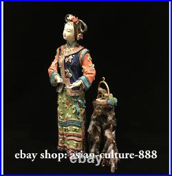 12 Wucai Porcelain Pottery Classical beauty Lady Belle Women Bird Statue