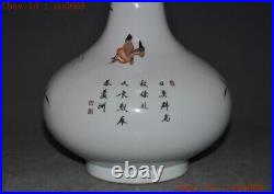 13Marked China Wucai porcelain reed Wild goose bird statue Bottle Pot Vase Jar