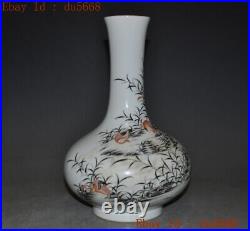 13Marked China Wucai porcelain reed Wild goose bird statue Bottle Pot Vase Jar