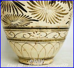 13Old China Cizhou Kiln Porcelain Carving Fish Flower Vase Bottle Pot Jar