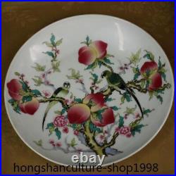 13.2China Ancient Lacquer wood Pastel Porcelain peach bird statue plate Box set