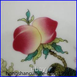 13.2China Ancient Lacquer wood Pastel Porcelain peach bird statue plate Box set