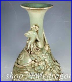 13.2 Old Chinese Song Dynasty Ru Kiln Porcelain Phoenix Bird Statue Bottle Vase